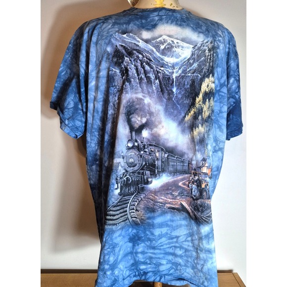 THE MOUNTAIN Y2K Ted Blaylock STEAM ENGINE Mens T-Shirt XL Blue Tie Dye NEW - Picture 1 of 5